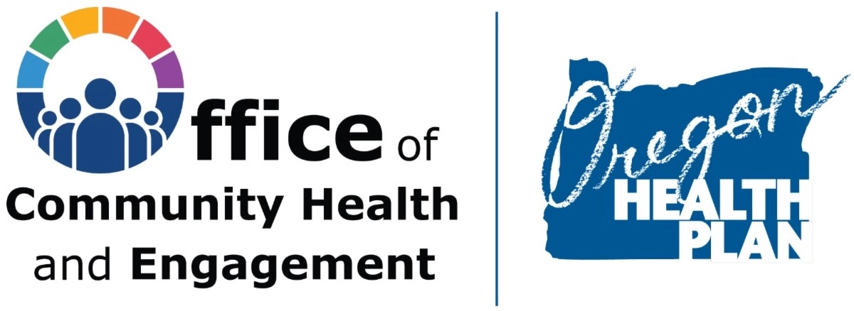 Logos for Office of Community Health and Engagement, and Oregon Health Plan