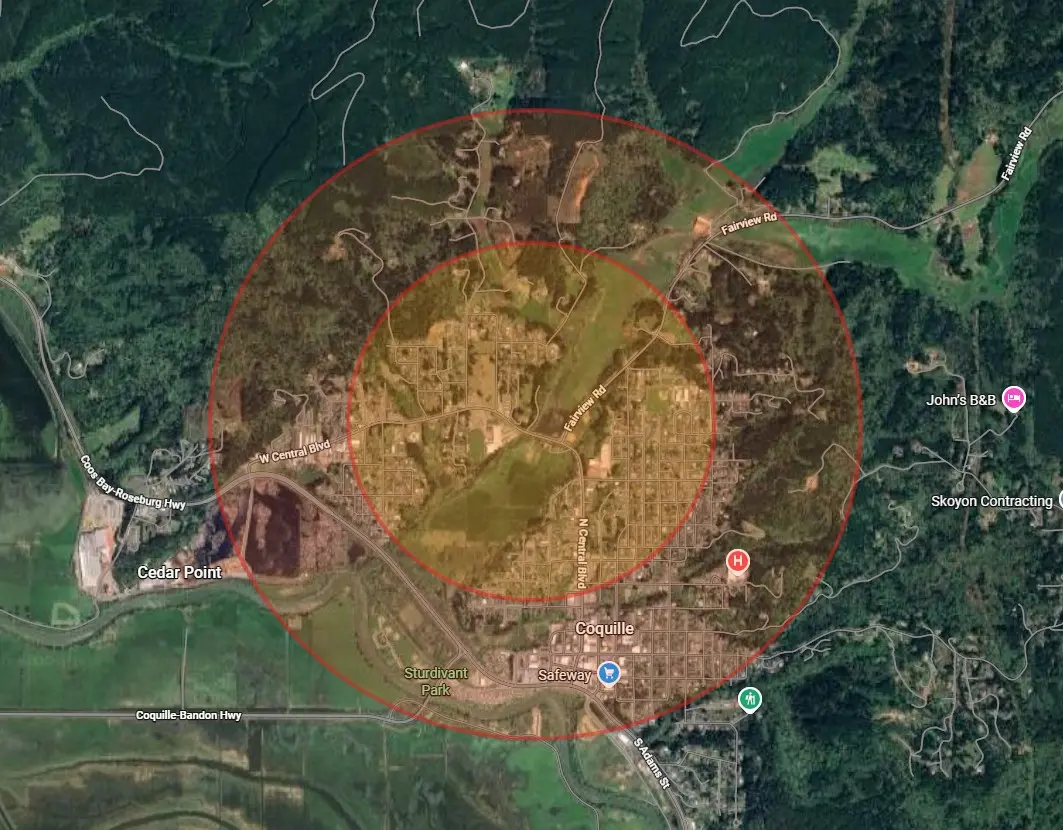 Fairview Road radii map