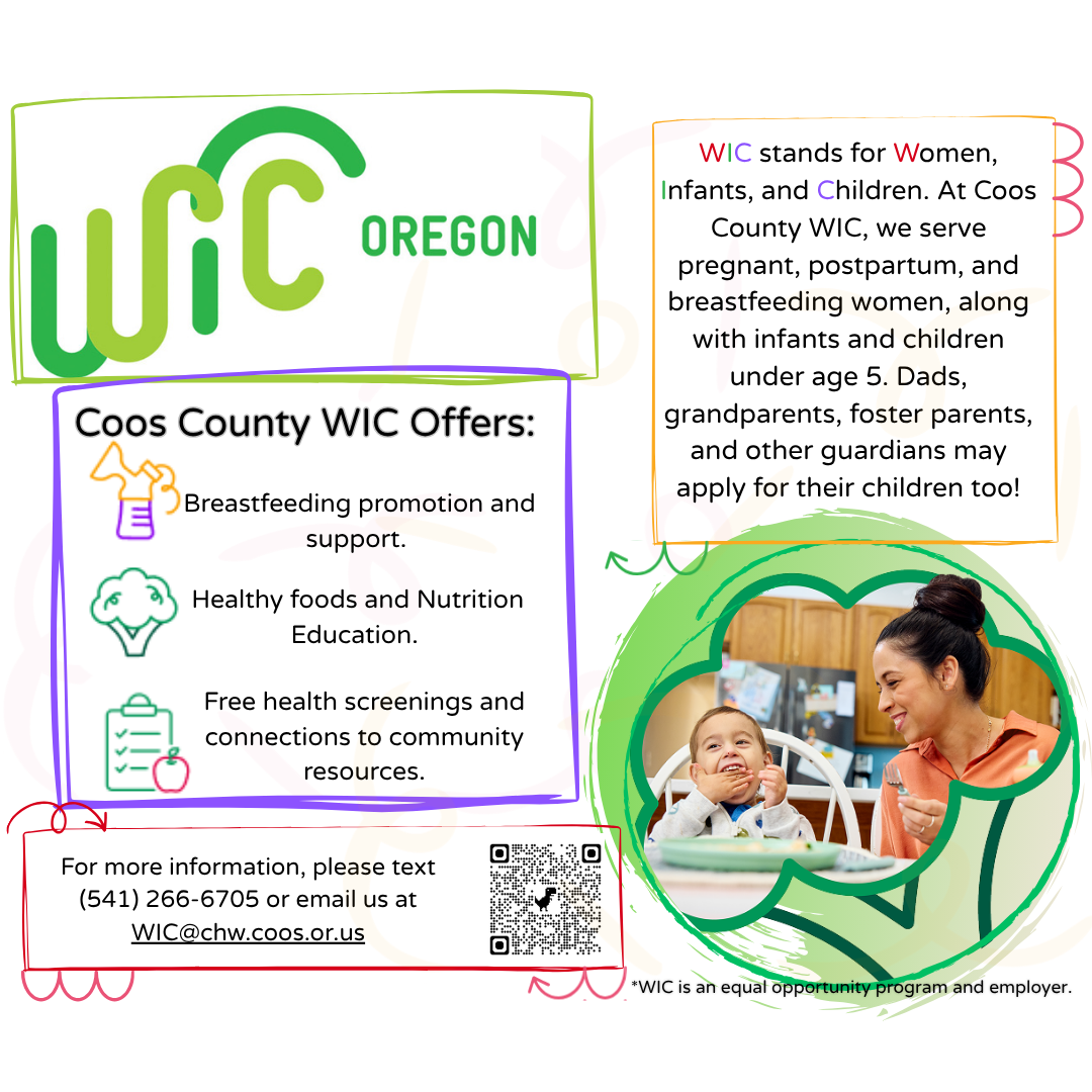 Coos County WIC services in English. Content available in the text below.