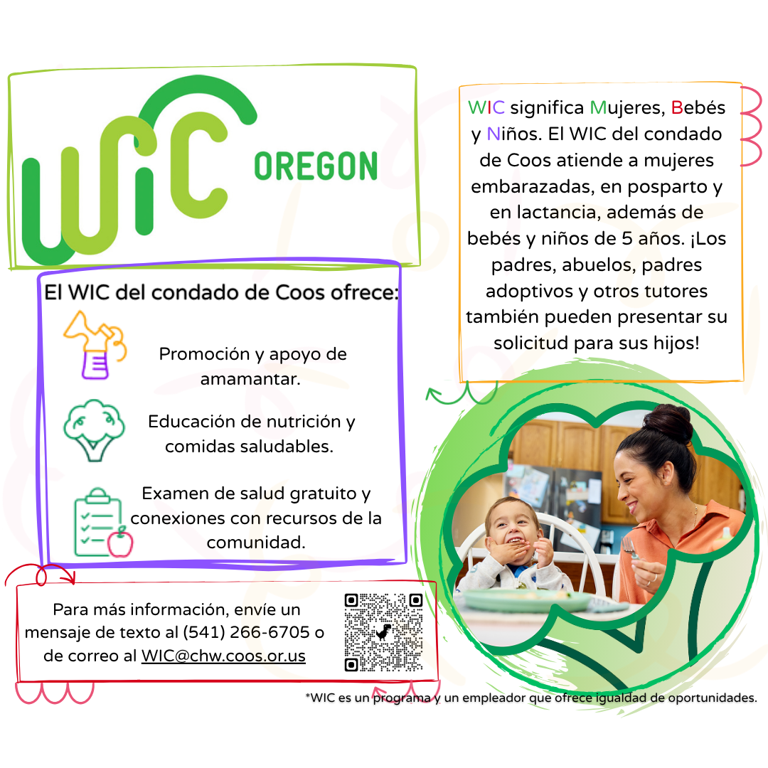 Coos County WIC services in Spanish. Content available in the text below.